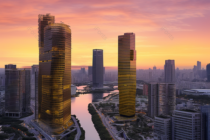 黄昏下的沿岸城市航拍,高清,摄影图,摄影图片,图片大全,摄影图免费下载